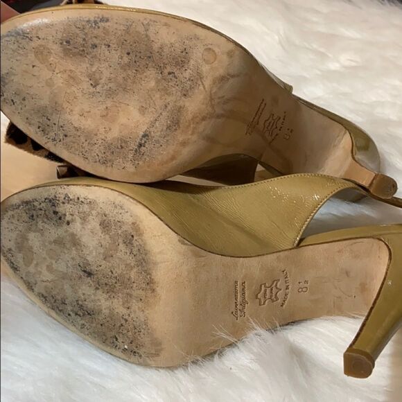 Leather 4” Heel. Cream With Leopard Bow Rockabilly Pin Up Style. Butter Brand - Picture 4 of 8